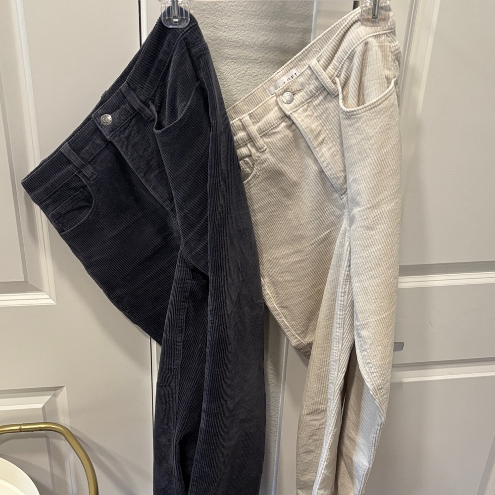 Set of 3 EUC LOFT and 7 Straight Leg Corduroy Pants 2 in Black and 1 Cream